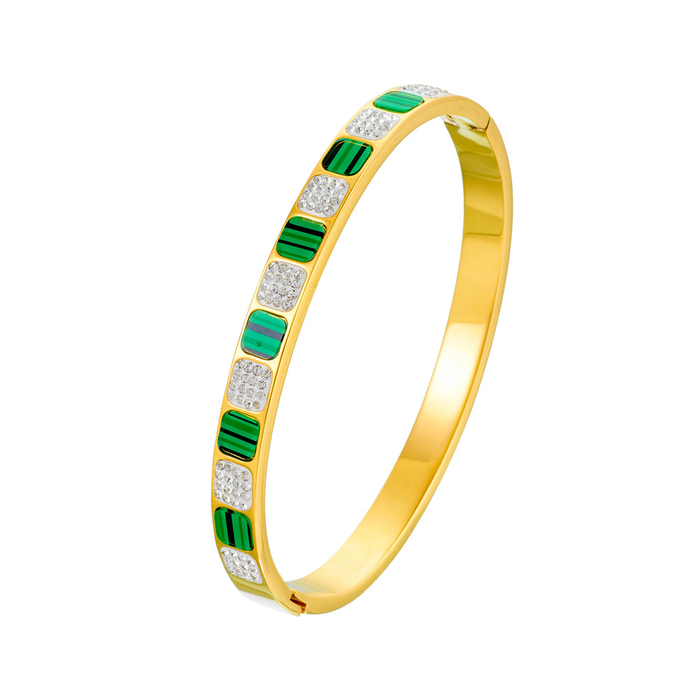 24g Weight Shell, Zircon Inlay Material Bangle Classification Titanium Steel Chain Material 1 Piece Quantity Daily Occasion Titanium Steel Material Geometric Pattern All Seasons Season Women's Gender Plating, Inlay Design Retro Style Retro Geometric Titanium Steel Shell Zircon Bangle In Bulk 12