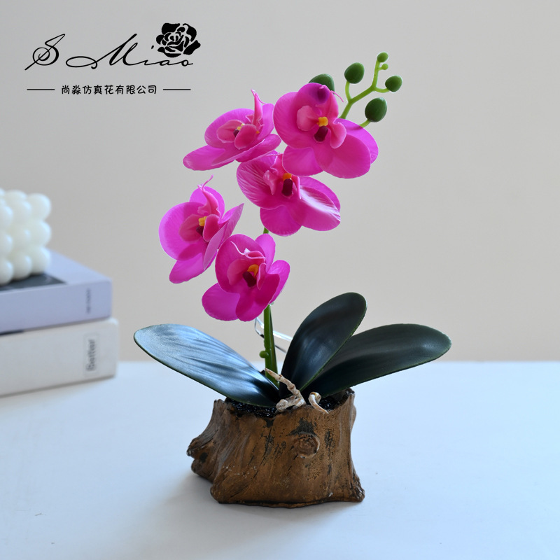 Flor falsa sensación de orquídea mariposa pequeña sala de estar bonsai escritorio porche de imitación flor verde decoración flores artificiales image 7