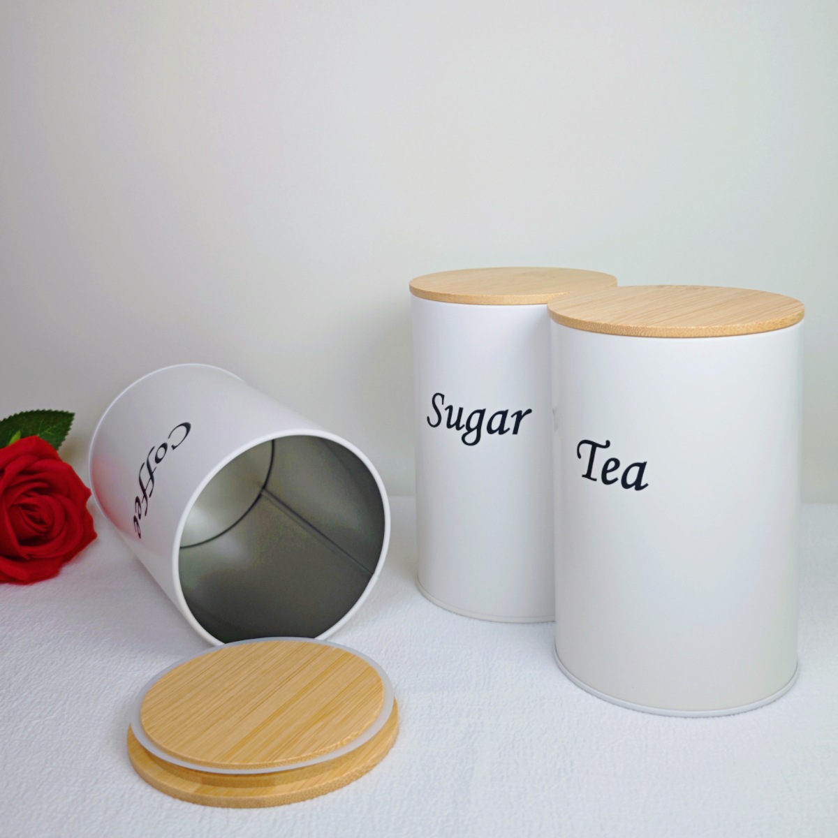 Tapa redonda de bambú y madera, lata de hierro puntual, té de café, sello de azúcar, tapa de bambú, lata de hierro, almacenamiento ecológico, lata de metal creativa