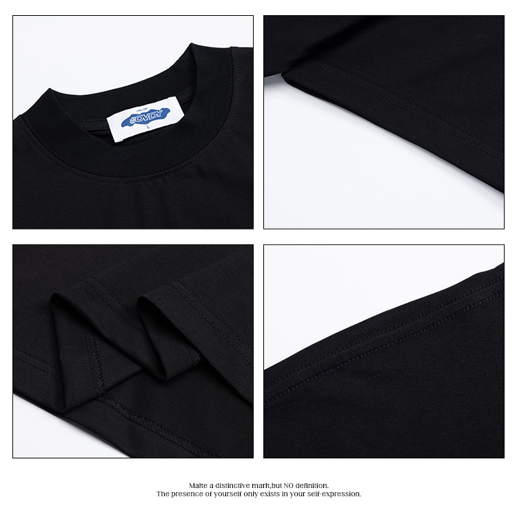 # OVDY Camiseta de manga corta de doble hilo de peso pesado para hombre Camiseta de color sólido suelta de marca de moda estadounidense fresca para hombre