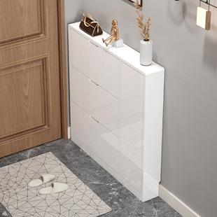 Shoe cabinet ultra-thin flip bucket home entrance door narrow entrance hall 17cm White large capacity paint rack save storage