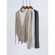 撞色假两件针织衫羊毛混纺小众宽松休闲上衣内搭打底毛衣套头秋冬