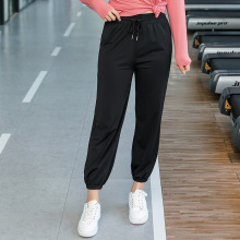 素板纯黑运动裤女春秋胖MM宽松大码高弹速干跑步显瘦健身九分裤