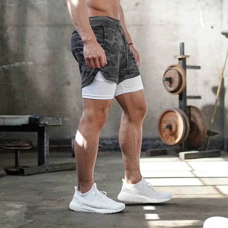 달리기 반바지 남자 휴대 전화 스포츠 얇은 더블 레이어 훈련 통기성 빠른 건조 탄성 반바지 여름
