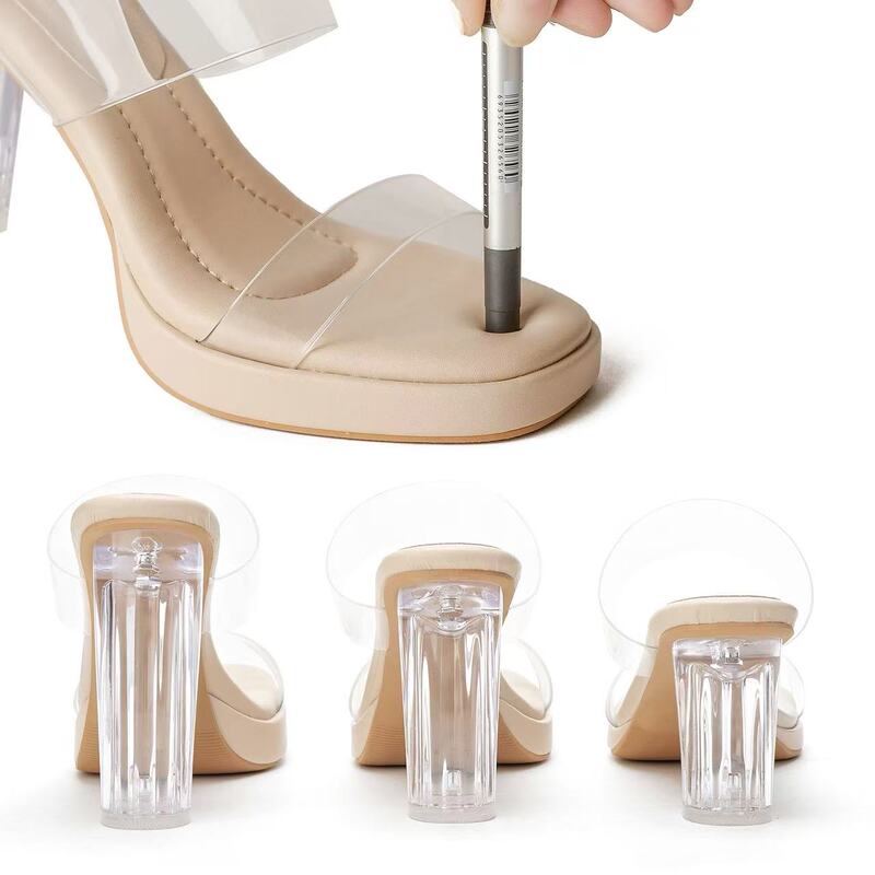 Waterproof Platform Sandals with a Stepping-On-Clouds Feel, Genuine Leather Single-Strap Transparent High Heels for Women, Crystal Chunky Heel High-Heeled Slippers for Outdoor Wear