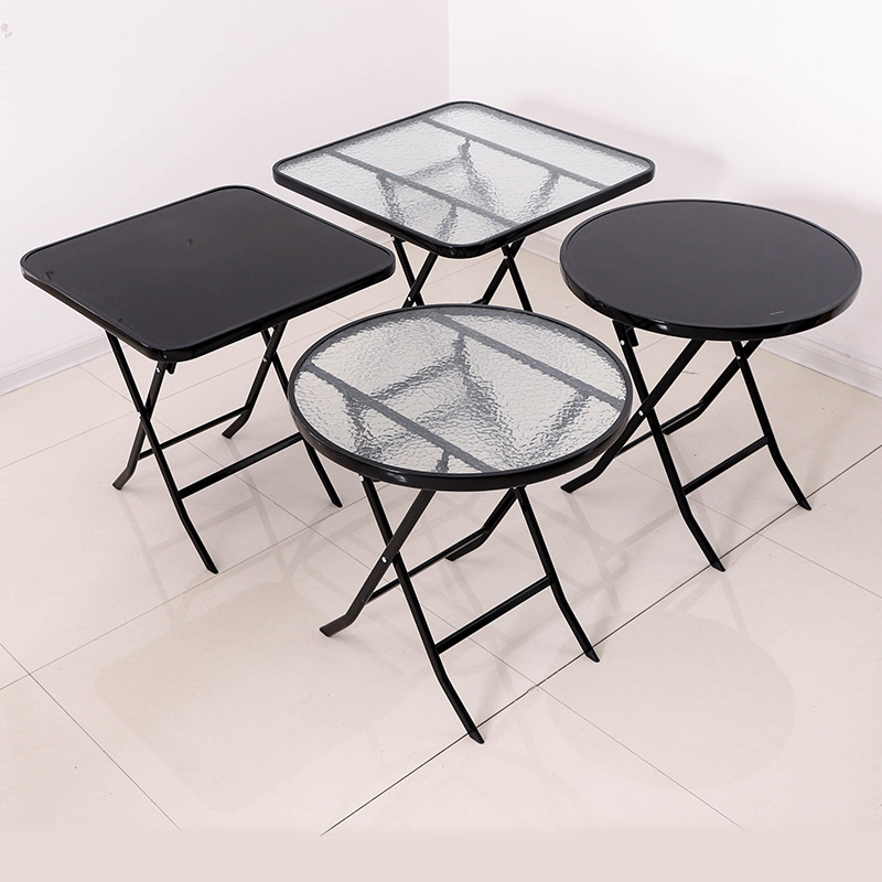 5ZV7批发简约便携钢化玻璃桌家用可折叠餐桌吃饭桌阳台桌椅户外休