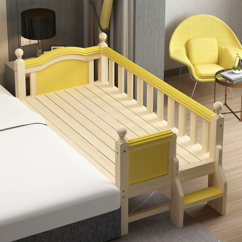 Solid Wood Children's Bed with Guardrail for Boys and Girls, Combination Bed for Infants and Toddlers, Small Bed with Extension and Widening Function