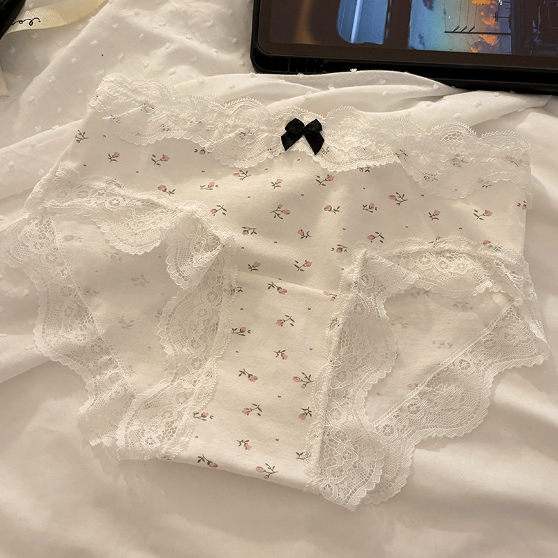 "莫奈秘密花园"【甜蜜预习】法式蕾丝边女生内裤女士纯棉裆三角裤|undefined