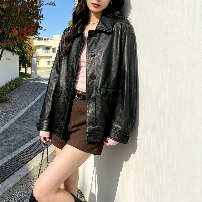 【Twisted Leather Jacket】Designer-style vintage oil-waxed sheepskin workwear loose-fit genuine leather jacket for women, new model