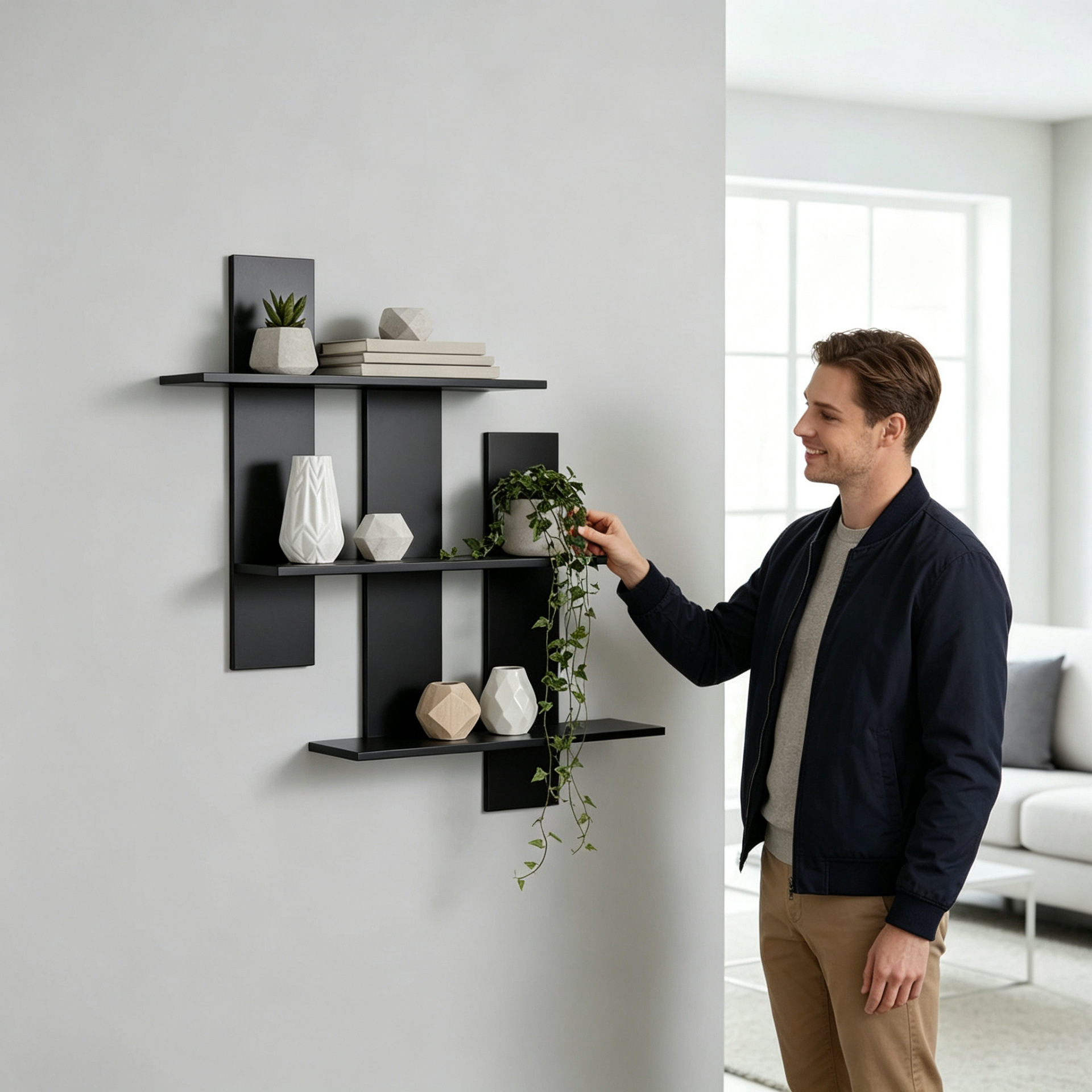 Wall-Mounted Three-Layer Display Rack, Multi-Layer Staggered Storage Rack, Living Room Figurine and Book Organizer, Pegboard Rack