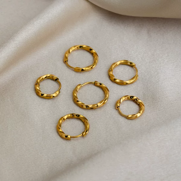 European and American Fashion Stainless Steel Simple Luxury Twist Hoop Earrings Autumn and Winter High-End Plain Hoop Earrings Jewelry Wholesale