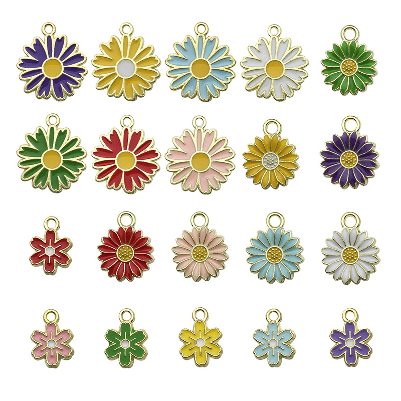 1 Margarita crisantemo flor DIY aleación joyería accesorios goteo aceite de dibujos animados tocado pendientes llavero colgante