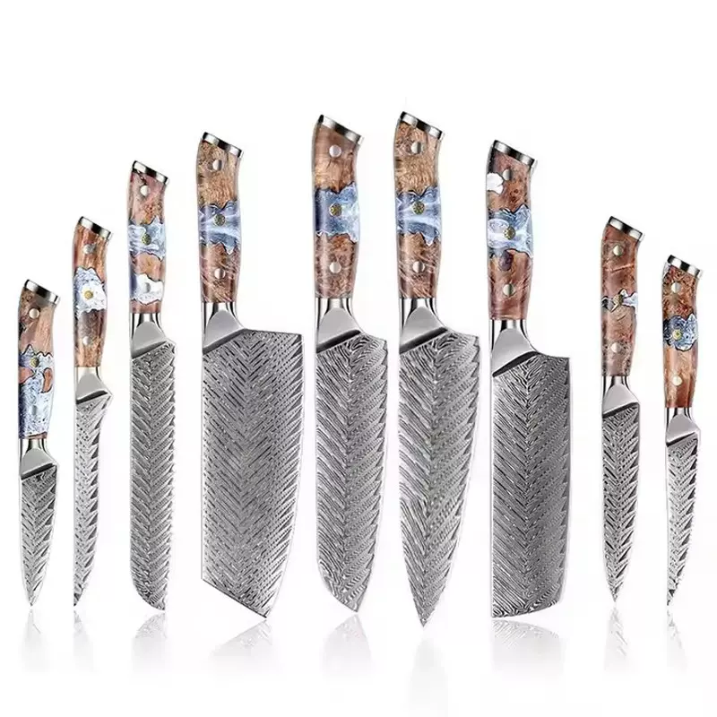 大马士革钢菜刀套装日式料理厨师刀全套厨房面包切肉刀具套装批发