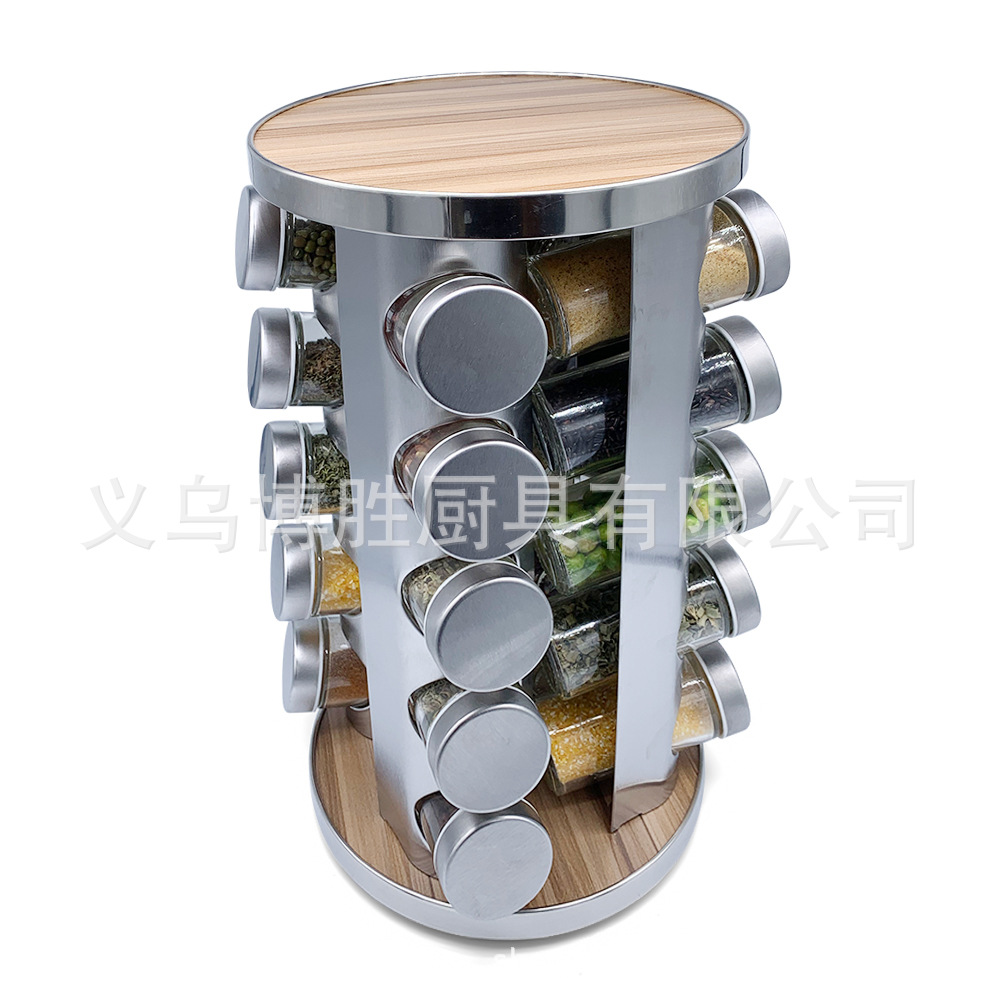 Amazon hogar cocina de madera giratoria de acero inoxidable botella de condimento estante de condimento de lujo ligero
