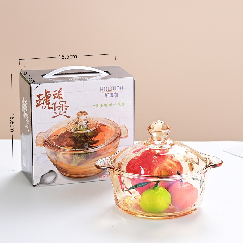 Cuenco de cristal con tapa para cocina, frutero doméstico, alto valor estético, color té simple, venta al por mayor de fábrica, cuenco de cristal en stock.