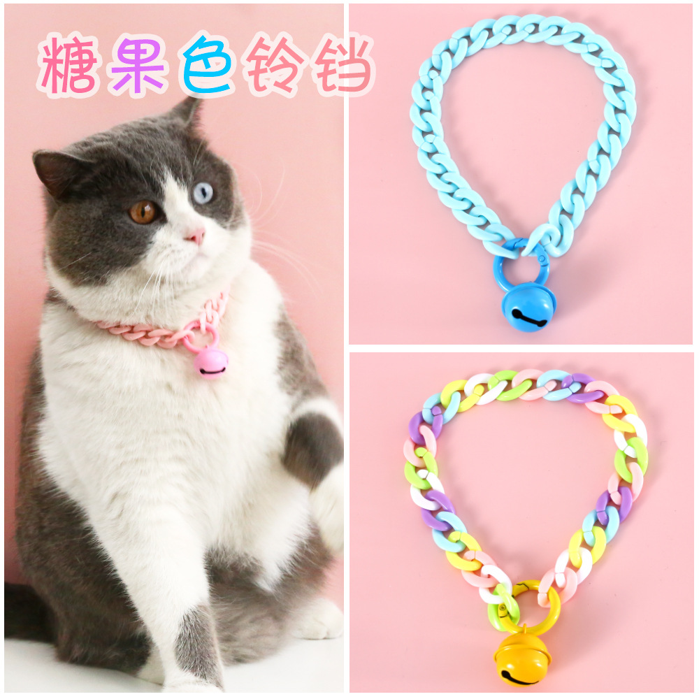 Mascotas gatos perros conejos collares de resina de color caramelo macarón collares de campanas collares accesorios de cumpleaños princesa