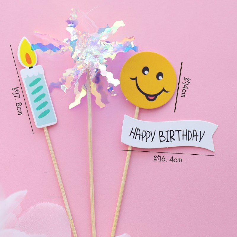 韩国ins风彩旗蛋糕装饰插件HBD笑脸太阳花朵小熊爱心生日插牌插件|undefined