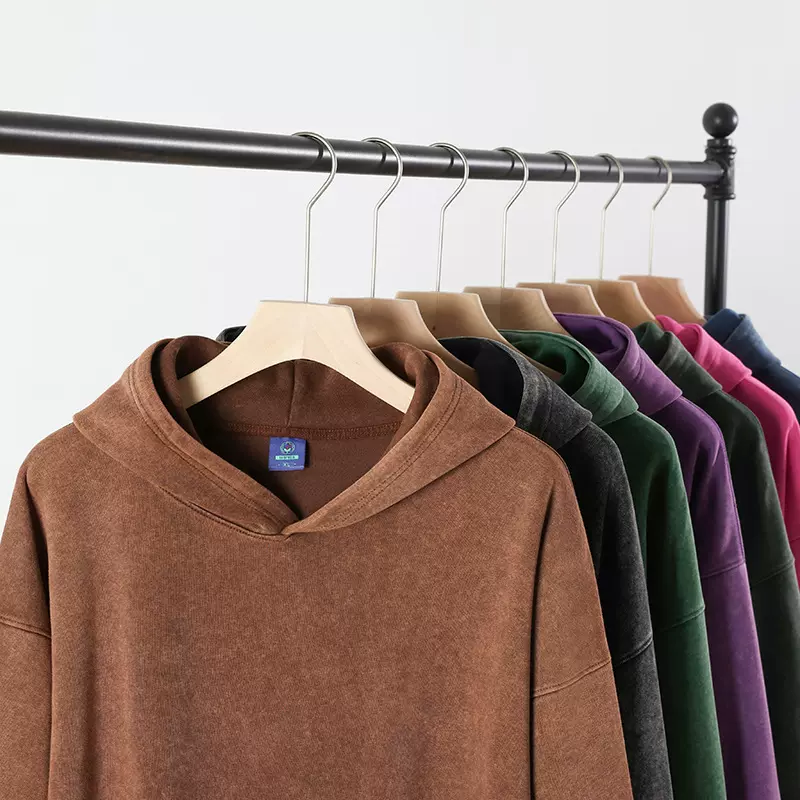 跨境450g水洗加绒卫衣男 蜡染水洗做旧连帽卫衣美式复古卫衣帽衫