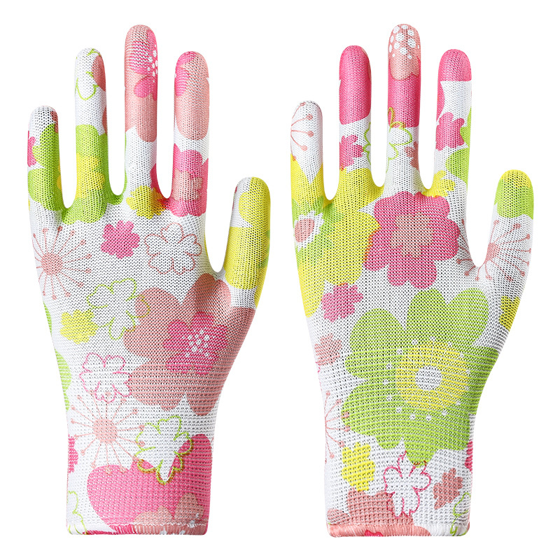 핑크색과 녹색 꽃무늬 장갑
