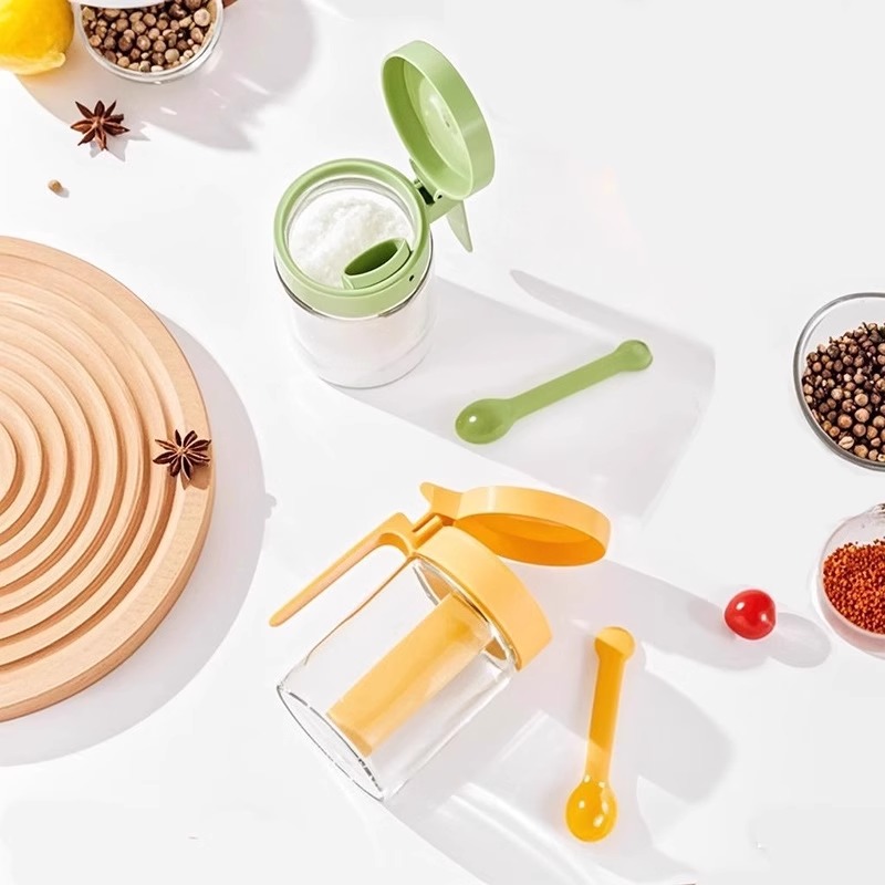 Botella de condimento sellada de vidrio de cocina lata de sal set de especias lata de almacenamiento a prueba de humedad sabor doméstico lata de condimento