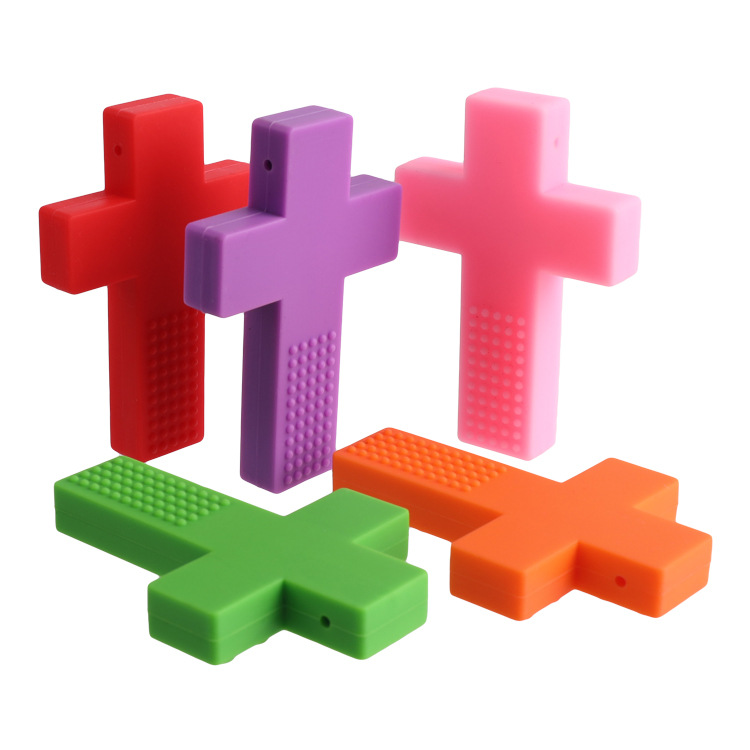 Cross-border exclusive cross cross silicone teether for children, oral training, rainbow block manufacturer direct sale