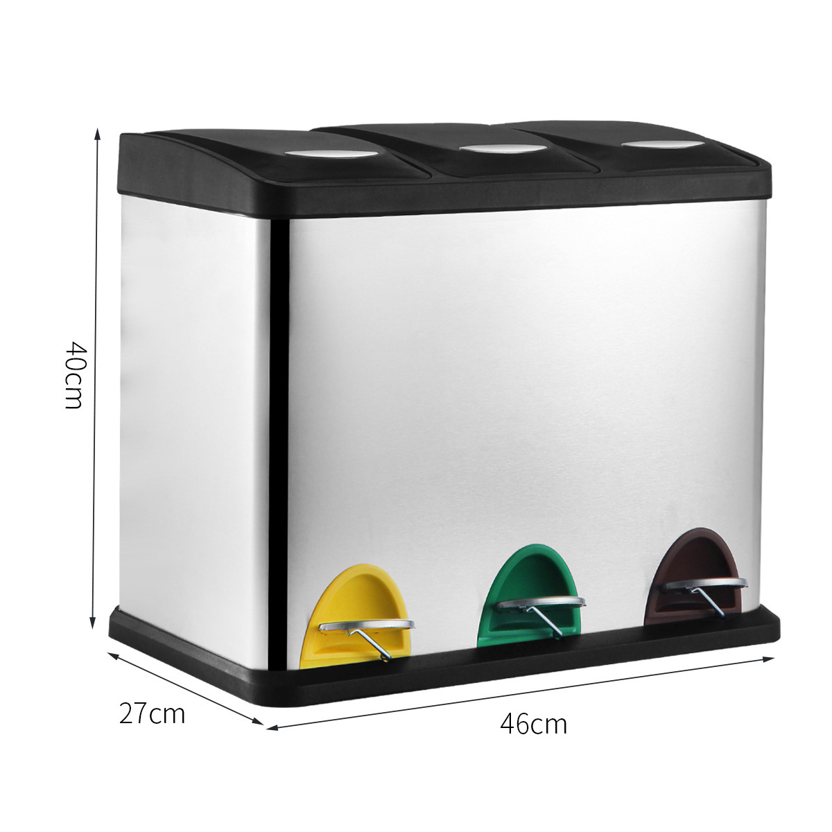 Cubo de basura silencioso con pedal para uso doméstico y comercial, con dos o tres compartimentos para la clasificación de residuos, adecuado para el hogar y la oficina, con pedal de descenso lento para la clasificación de residuos de forma ecológica.