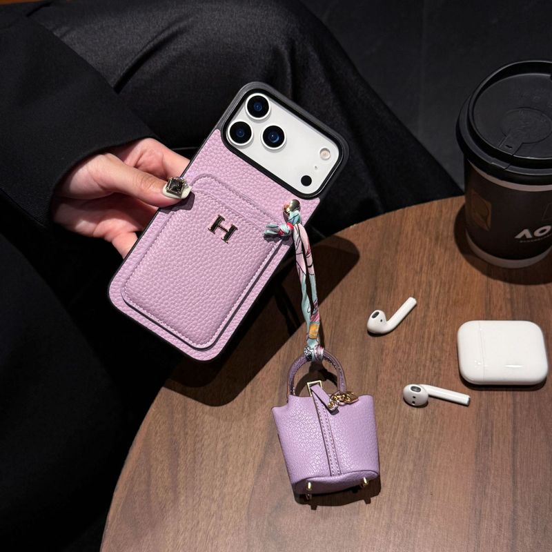 适用苹果17手机壳iPhone15Pro max荔枝纹卡包+耳机套手机壳12潮女|undefined