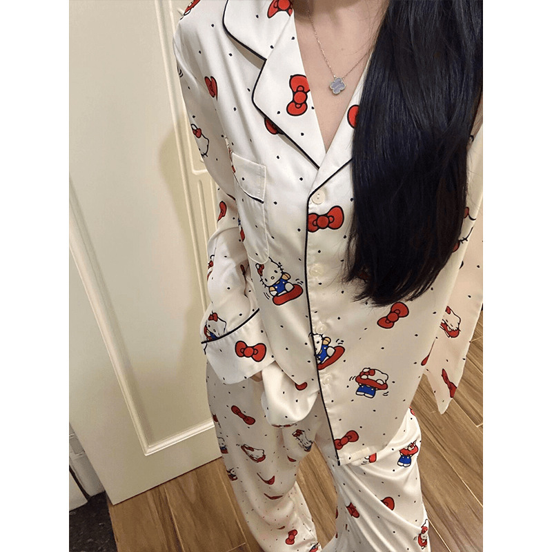 2026春秋新款睡衣女超柔锻柔光丝 长袖长裤【M-XXL】|undefined