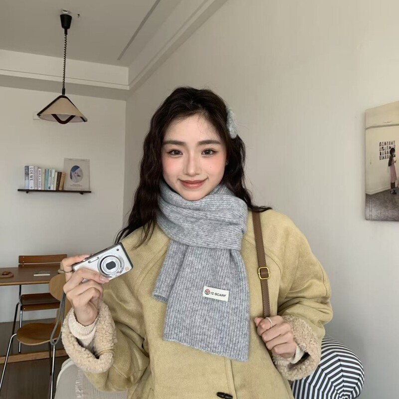 显白圣诞绿色围巾冬季新款韩版百搭日系纯色针织保暖加厚围脖女潮|undefined