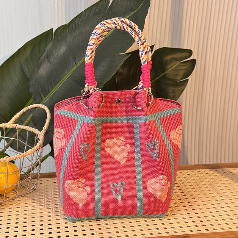 ニットハンドバッグ、ニッチデザインバケットバッグ、トートバッグ、ハンドバッグ、カジュアルで多用途なショルダーバッグ、ニットポータブルバッグ