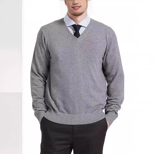 Men's V-neck turtleneck sweater for autumn and winter, youth pure color cashmere sweater, loose pure color knit sweater