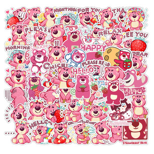 50 Pink Strawberry Bear Cartoon Expression Bag Hand Account Sticker Waterproof Cup Luggage Mobile Phone Sticker sticker