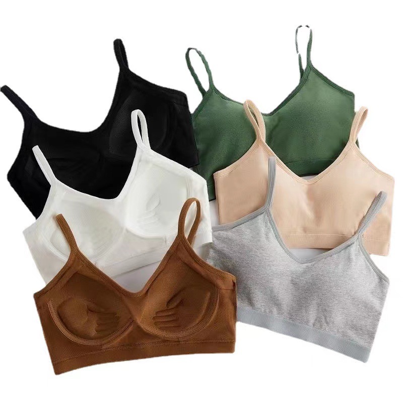 Algodón profundo U belleza de espalda ropa interior deportiva damas reunidas sostén de los estudiantes chaleco de suspensión con taza fija con agujeros de ventilación