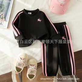 Kids clothing 跨境亚马逊欧美童装新款小童黑色长袖上衣+长裤