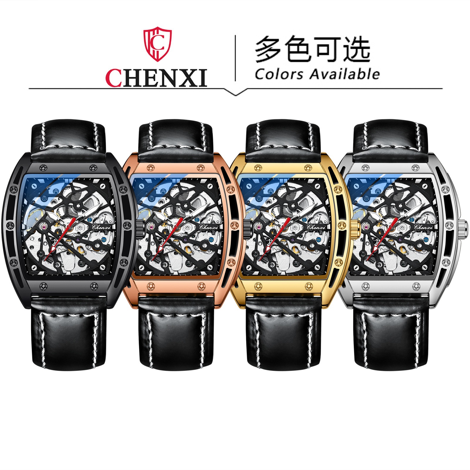 Chenxi vino en forma de barril Richard hueco de fondo transparente reloj mecánico automático correa de los hombres reloj mecánico deportivo