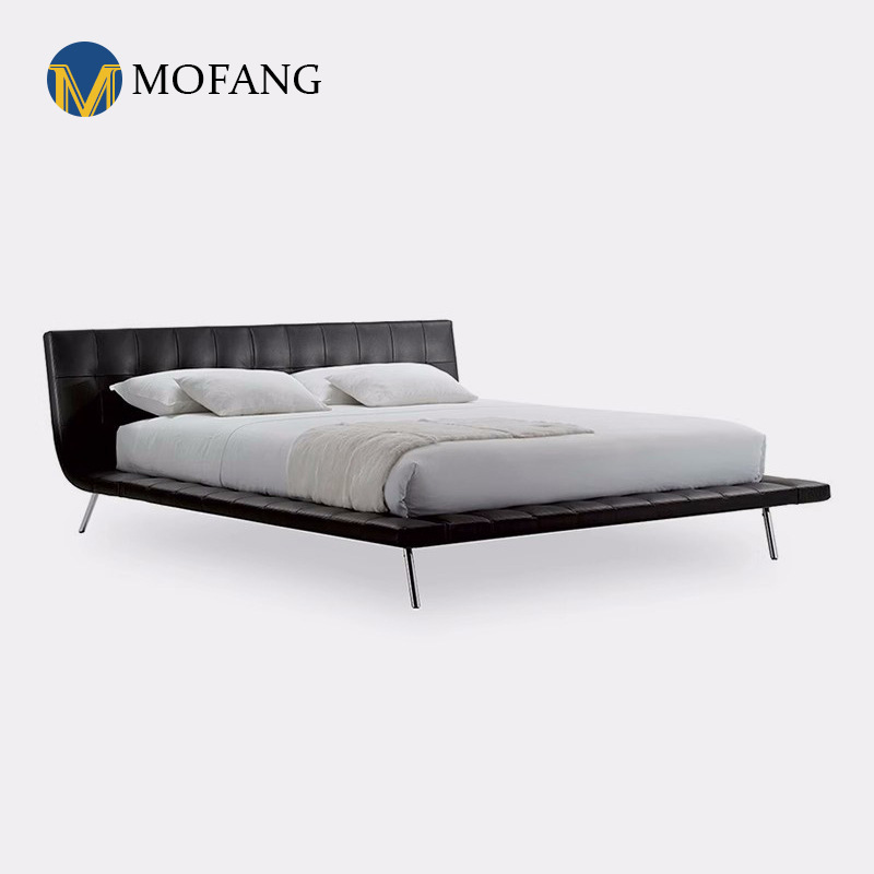 Italian-style minimalist leather bed, modern and sleek design for the master bedroom&mdash;luxurious, sophisticated, and crafted by a renowned designer.