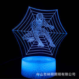 跨境创意漫威蜘蛛侠系列触摸七彩3d小夜灯亚克力小台灯床头氛围灯