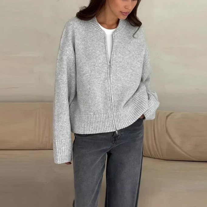 Autumn and Winter Thickened Cardigan for Women, Russian Style, Loose Plus Size, Central Asian Cross-Border Knit Jacket, Zippered Sweater for Women, Warm