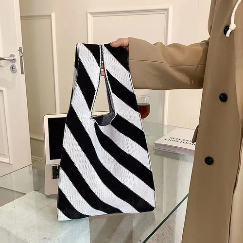 2024 spring and summer new women's bag Korea Dongdaemun ins striped wool knitted shoulder bag armpit bag