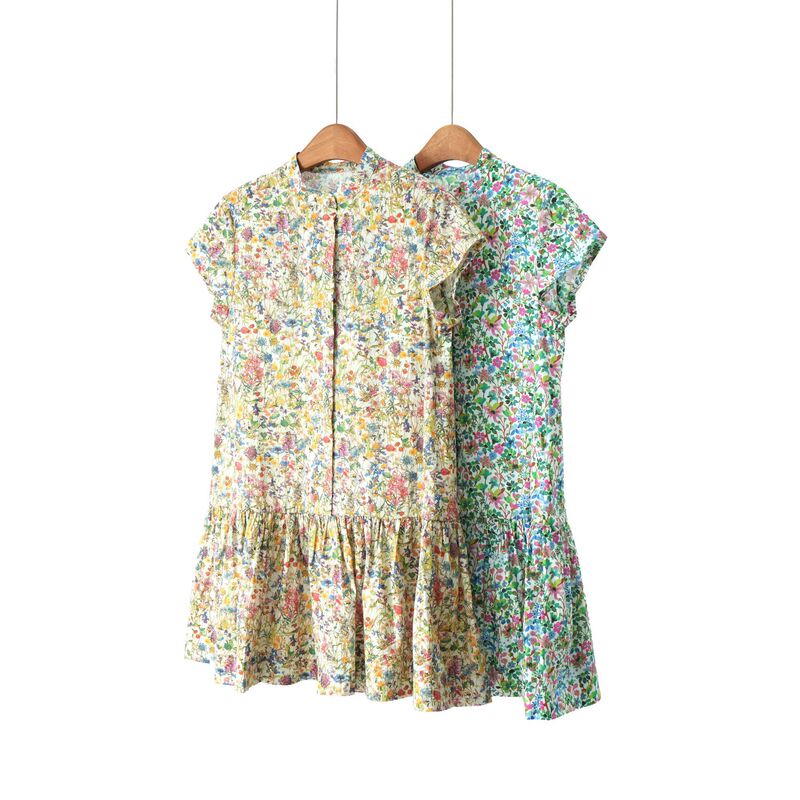 Summer Monet's Garden~26 Spring/Summer New Product 100% Cotton Liberty Print Elegant Dress with Small Stand Collar for Women Summer Monet's Garden~26 Spring/Summer New Product 100% Cotton Liberty Print Elegant Dress with Small Stand Collar for Women