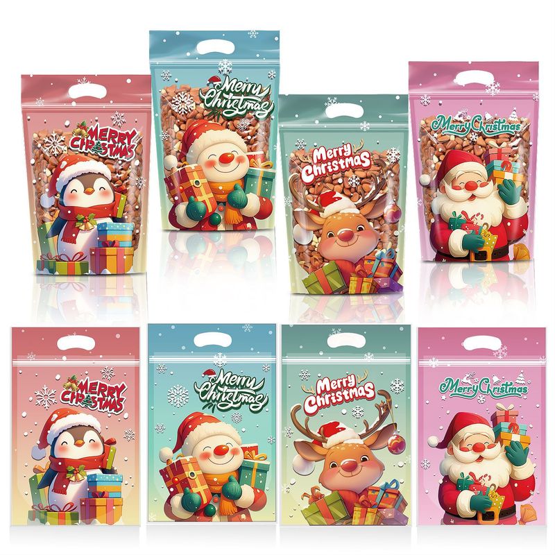 2025 新しいクロスボーダークリスマスキャンディバッグスノーフレーククリスプスタンドアップバッグウサギの耳巾着フラットポータブル粘着バッグ|undefined