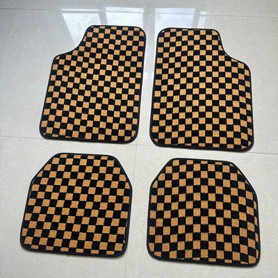 floor mats, carpet protection mats, Car Carpet - black-and-yellow-grid-universal-four-piece-set
