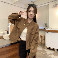 2025春秋新款小香美拉德风皮衣夹克女早秋季小个子排扣短外套上衣