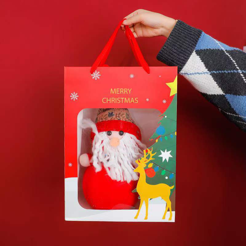 Bolsas de regalo navideñas con ventana, bolsas de regalo con ventana para dulces, bolsas de papel para manzanas de Nochebuena, bolsas de papel, superventas transfronterizas