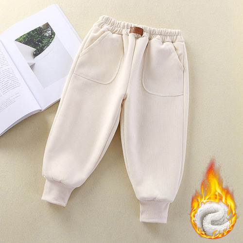  [cashmere lamb] Children's winter velvet thick casual pants for men and girls corduroy pants for children warm winter