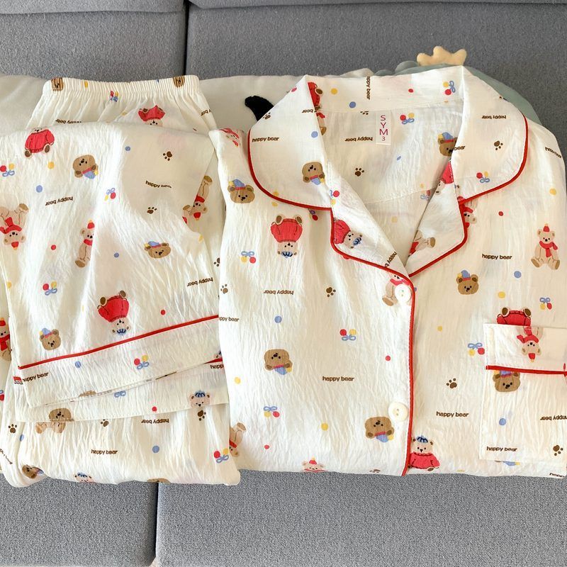 Transfronterizo Vietnam al por mayor nubes de algodón pijama de otoño cardigans de dibujos animados con solapa nuevos pantalones de manga larga ropa para el hogar
