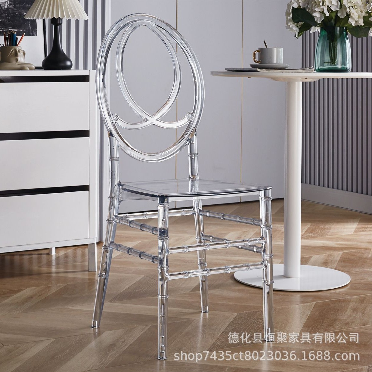 Fábrica directa de acrílico silla de comedor boda al aire libre Napoleón silla de comedor hotel banquete silla transparente