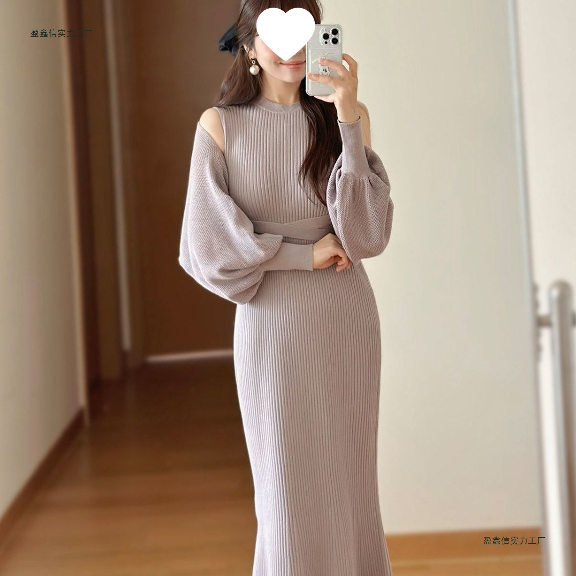 优雅日系樱花妹修身针织毛衣裙微胖mm温柔风纯欲气质连衣裙两件套