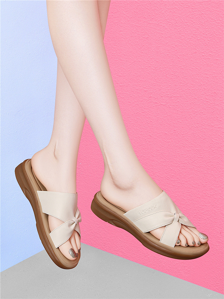 Dép sandal nữ đế dày xỏ ngón tiện lợi phong cách đơn giản cao cấp 2026 — 6054 Màu be, 6054 Da đen chi tiết 5