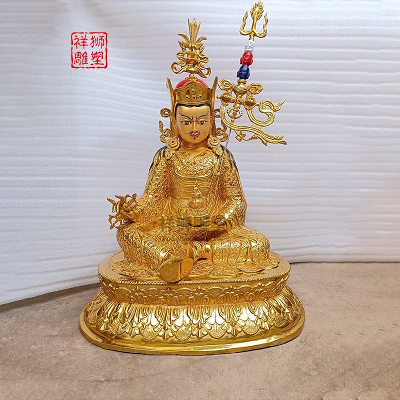 纯铜鎏金莲花生大师铜佛像黄铜莲师佛像密宗莲花生大士铜像1米